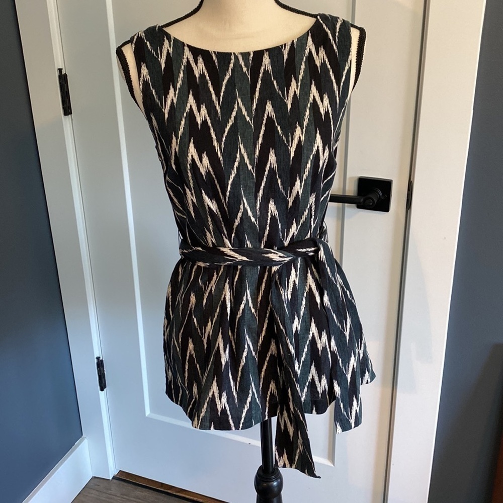 Ann Taylor Linen Blend Belted Tunic Blouse EUC